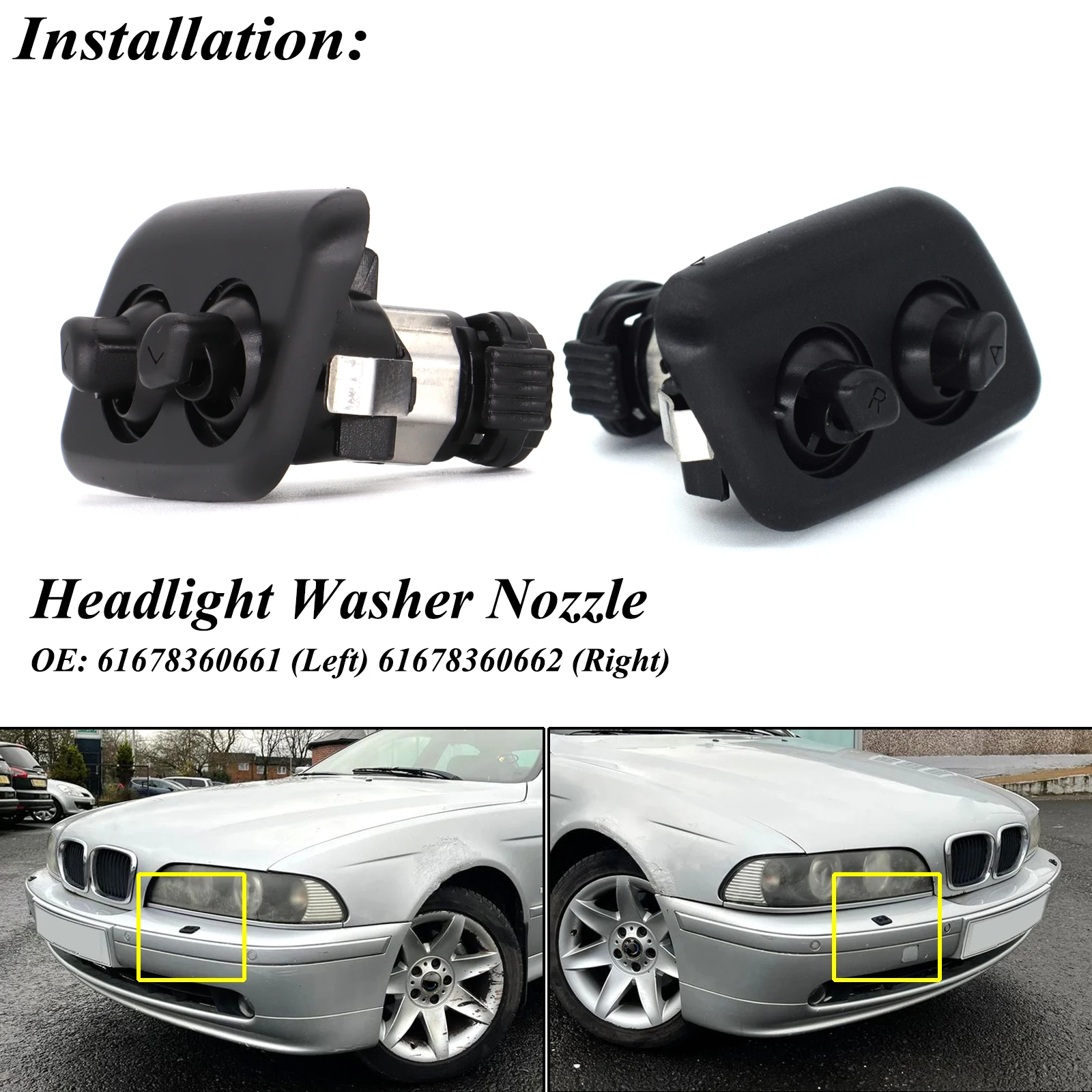 For BMW 5 Series E39 525i 525iT 528i 528iT 530i 540i 540iT M5 1997-2003 Headlamp Left Right Headlight Washer Nozzle 61678360661