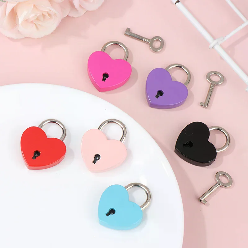 Jewelry Christmas Gifts 1set Heart Shape Padlocks Luggage Hardware Locks with Key Lock for Travel Wedding Box Diary Book