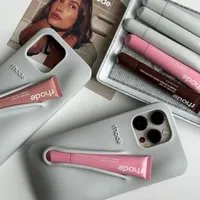 Simple Rhode Grey Color With DIY Lip Glosses Phone Case for iPhone 15 16 14 13 12 11 Pro Max Plus 16E Lip Gloss Holder INS Cover