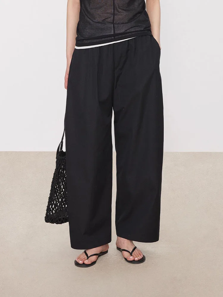 Dave&di Anti Wrinkle Casual Pants For Women, High Waist Slimming Straight Leg Pants, Elastic Waist Bending Knife Balloon Pants