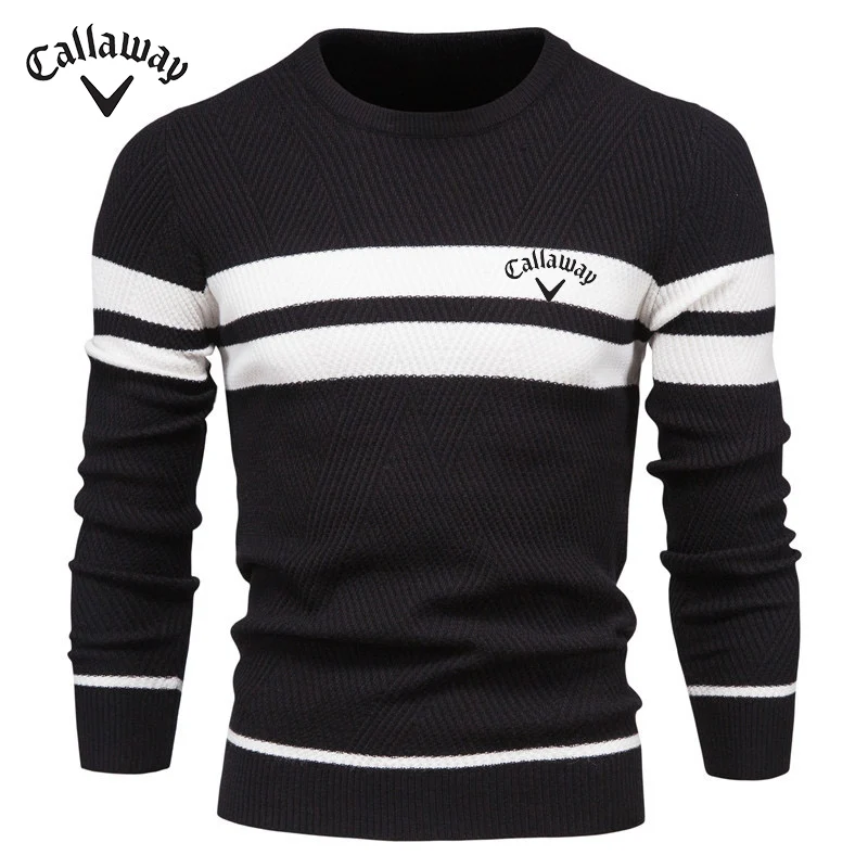 Embroidered Mens Boys Winter Stripe Sweater Thick Warm Pullovers Men's O-neck Basic Casual Slim Comfortable Pure Cotton Sweaters