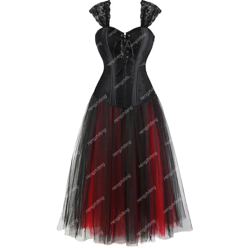 

XT8Corset Dress for Women Sexy Satin Floral Lace Up Corsets Bustier Straps Bustiers Vintage Costume Corsage Plus SizeXT6@!