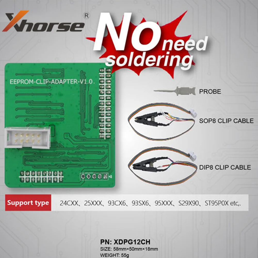 Xhorse Eeprom Clip Adapter Carrier Plate Read Write EEPROM Transponder Pocked By SOP8/DIP8 For VVDI PROG Programmer No Soldering