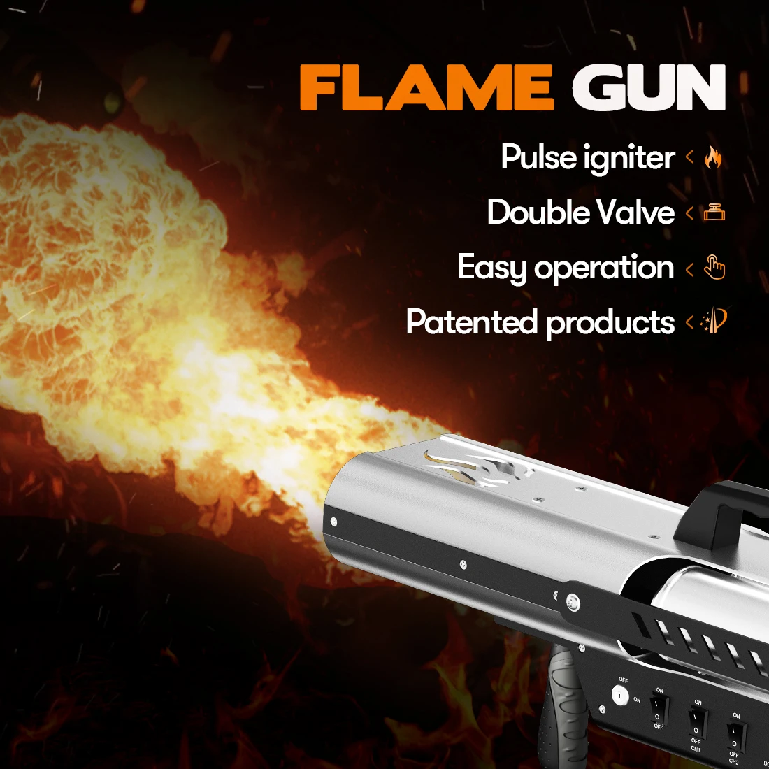 MOKA SFX Stage Flame Gun Double Heads Fire Flame Machine Effect Flamethrower DJ Show 1-3 Meters with Safety Key