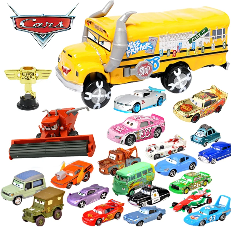 Disney Pixar Cars 2 3 Lightning McQueen The King Frank Race Div Fritter Miss 1:55 Diecast Metal Alloy Model Car For Kids Gifts