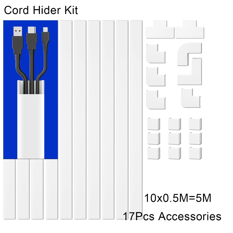 Cord Hider Kit, Cord Covers for Wires on Wall, Cord Hider for Wall Mount,Paintable Cable Raceway