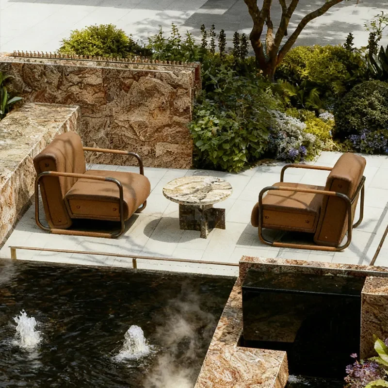 Outdoor sofa courtyard yacht leather garden designer hotel sales office terrace open-air villa garden chair furniture