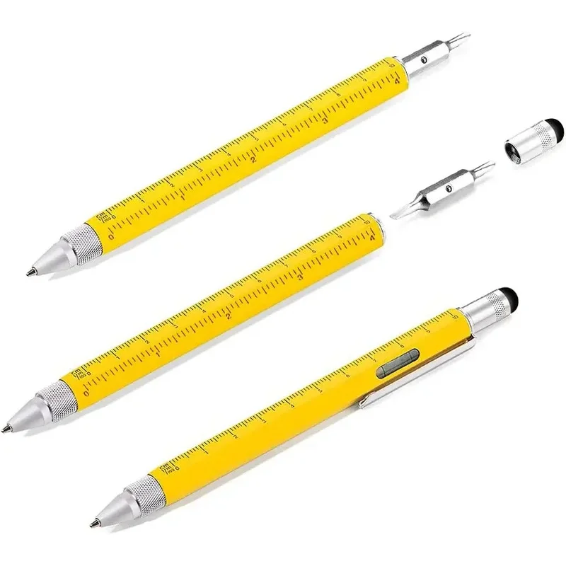 Stylo à bille multifonction 7 en 1, avec outil portatif moderne, mesure règle technique, tournevis, stylet pour écran tactile, niveau à bulle