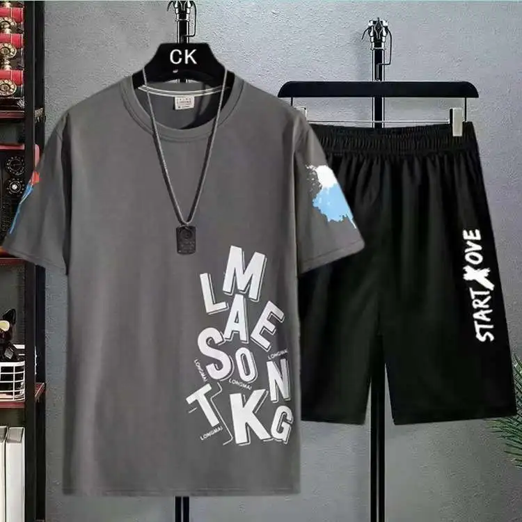 

Мужской модный комплект: тонкая новая летняя повседневная спортивная одежда, шорты и футболка с коротким рукавом
