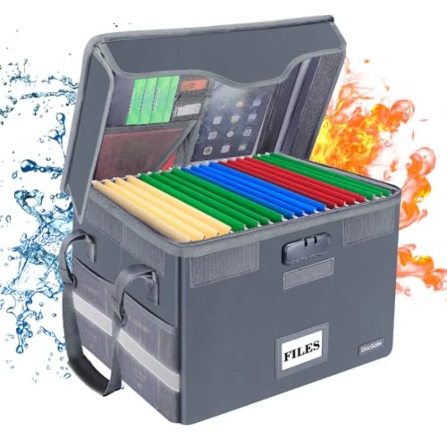 

Огнестойкий ящик для документов с замком, органайзер для хранения файлов с карманами на молнии, складной портативный ящик для файлов, сейф для дома и офиса