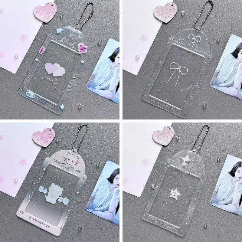 INS Clear Photocard Holder Ins Idol Photo Card Protector Bag Pendant 3 Inch Glitter Cartoon Card Holder ID Holder Photo Sleeve