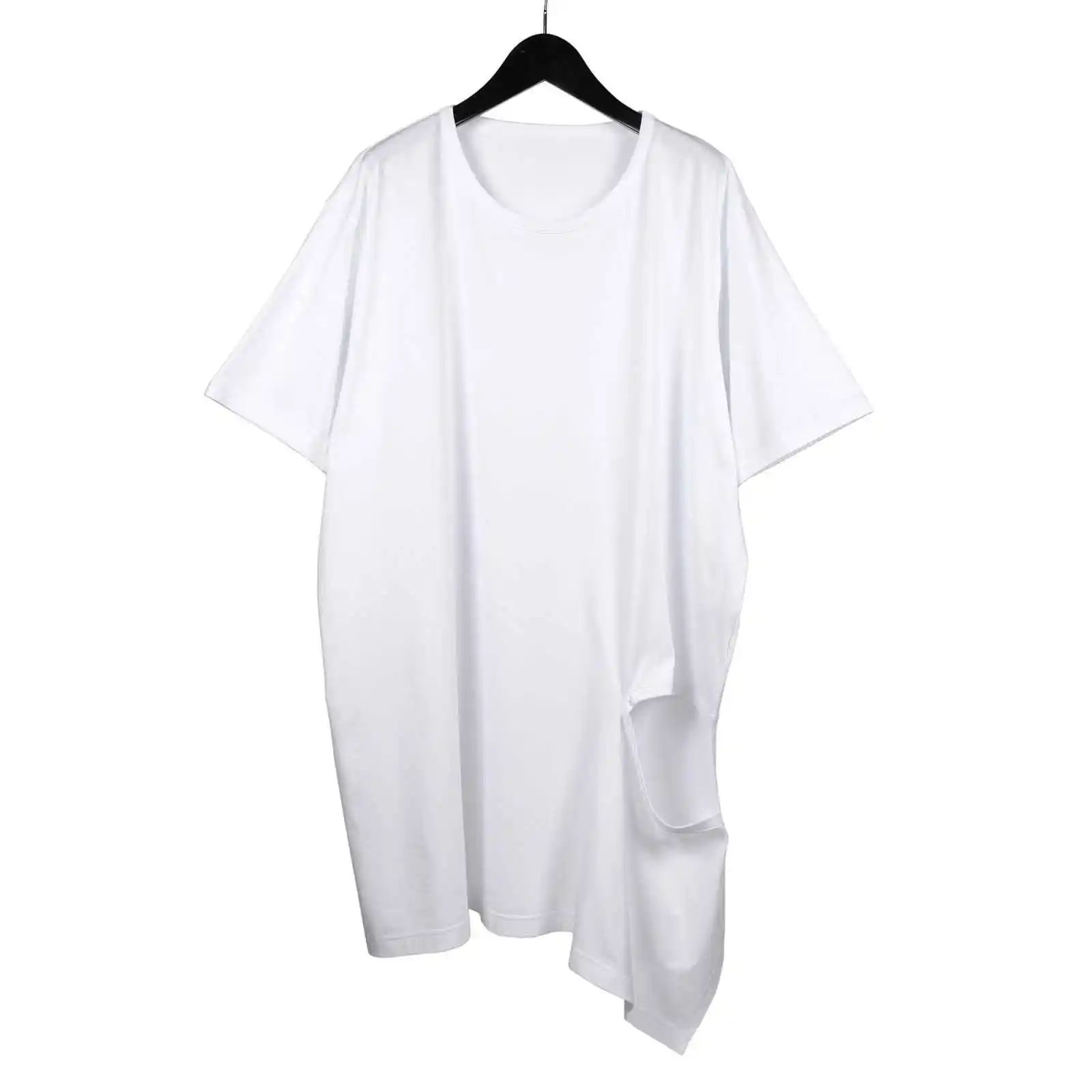 

TOP-YAMAMOTO Japanese original design dark niche white pure cotton round neck irregular T-shirt