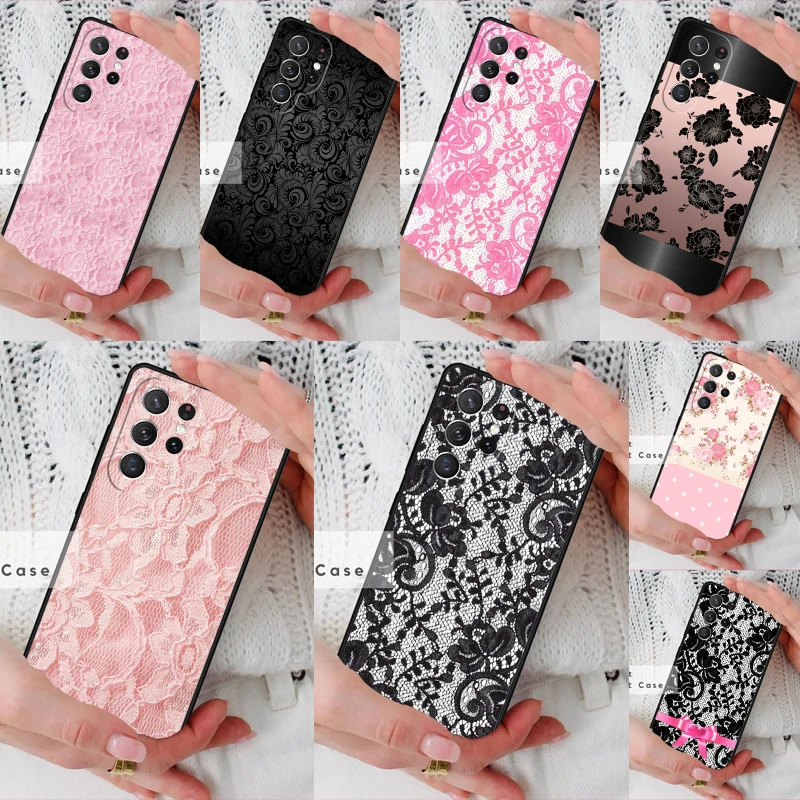 Love Lace Flower Phone Cover Case for Samsung Galaxy S26 Ultra S20 FE Note 10 S24 S23 S21 S25 Plus S22