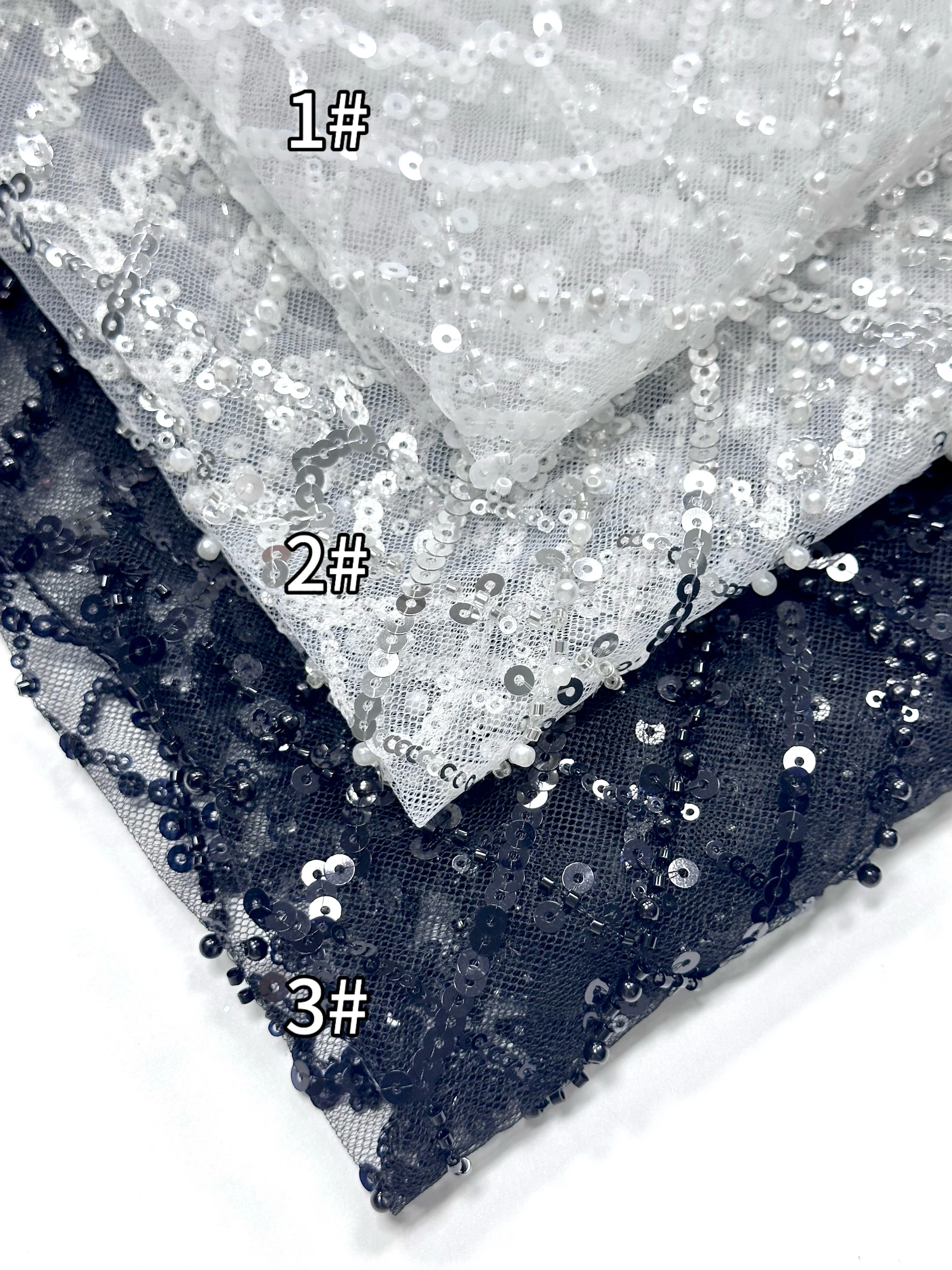 Luxury African Sequins Beaded Lace Fabric Classic French Style for European Wedding Dress European Wedding Lace