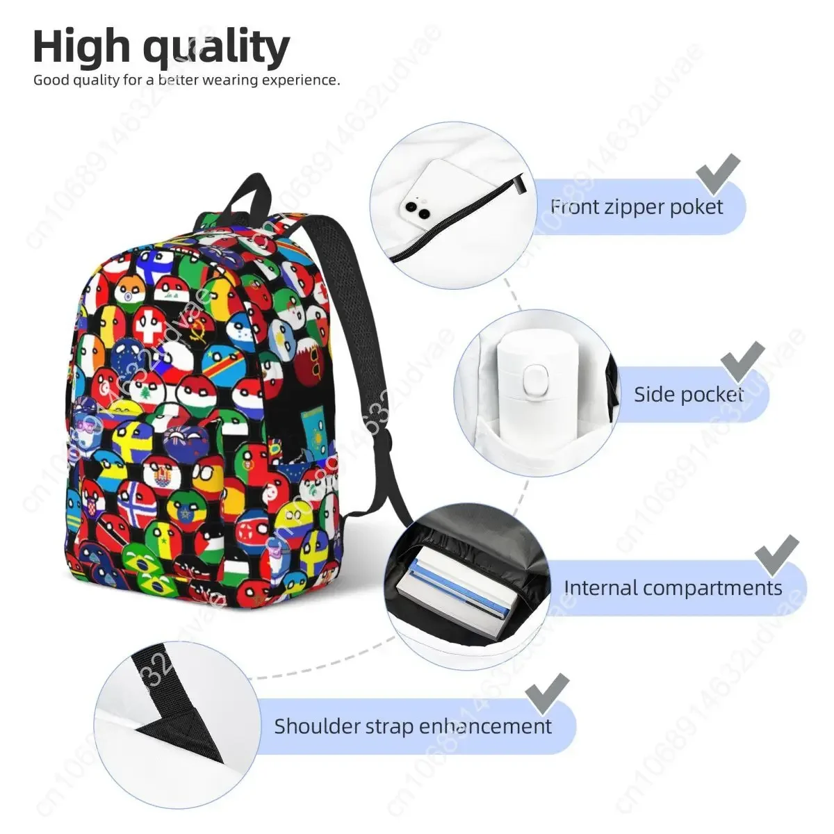 Ransel Kartun Countryball untuk Siswa SD, SMP, SMA, Perguruan Tinggi, Negara-Negara, Bumi, Tas Buku Lucu, Tas Ransel Remaja, Hadiah