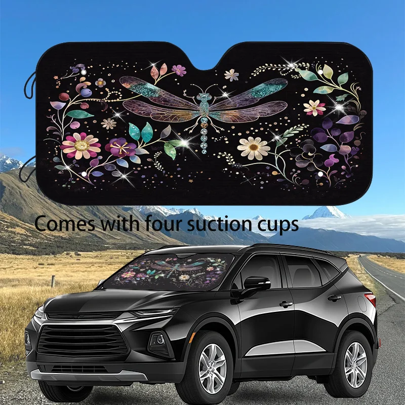 1pc Dragonfly Floral Print Car Sunshade Sun Protection Privacy Shield Bohemian Style