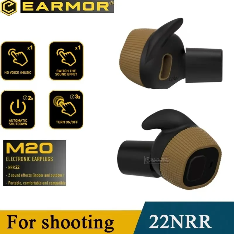 EARMOR M20 MOD3 Auriculares tácticos del ejército, tapones para los oídos de tiro activo, protector auditivo Airsoft, auriculares antiruido