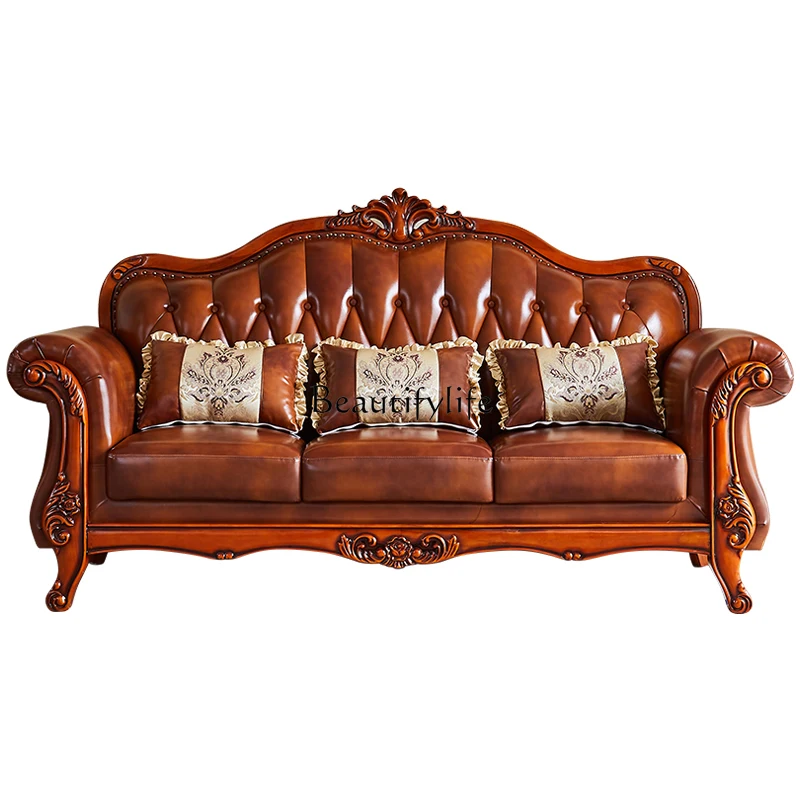 

Small apartment living room American simple retro small tea table drinking tea back chair three-person sofa