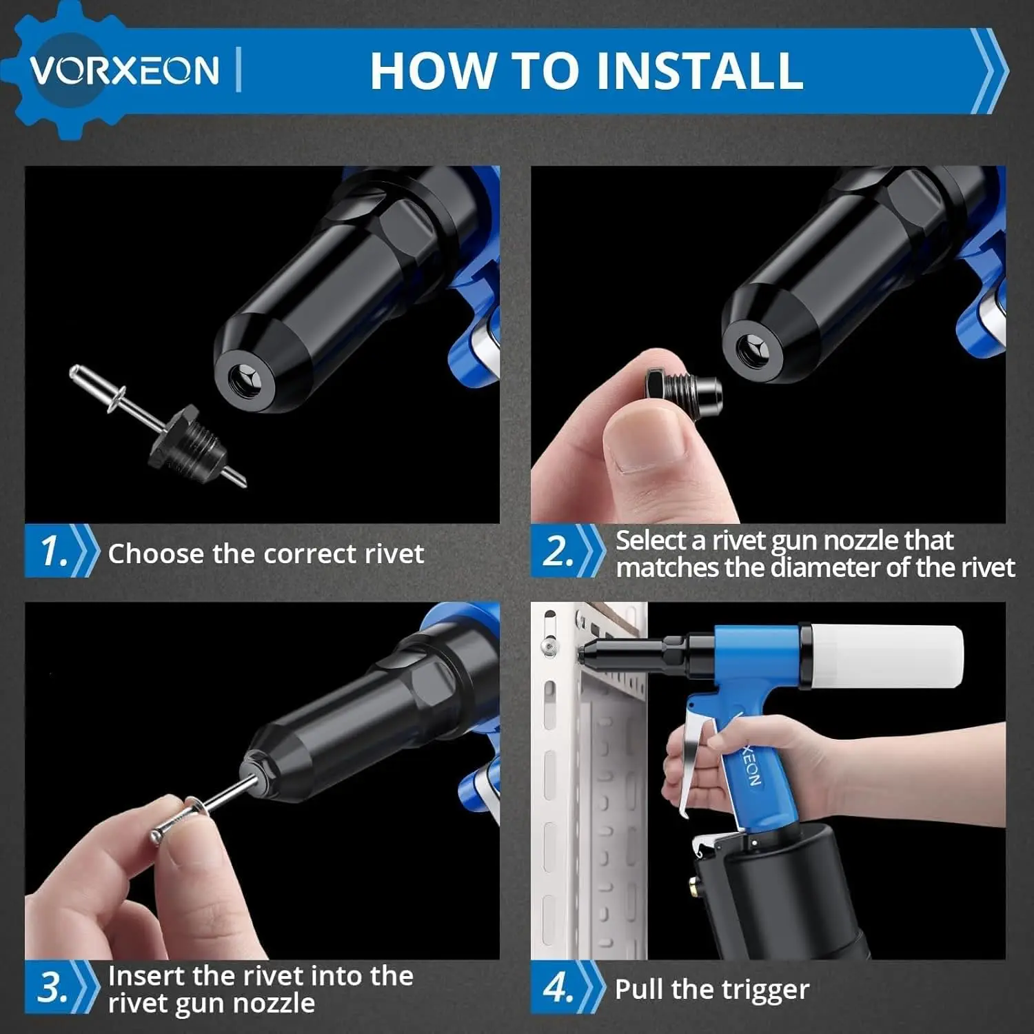 مسدس برشام الهواء الهوائي مع 500 المسامير العمياء طقم ألومنيوم البوب الهواء المبرشم سحب الضغط 3097 رطل أداة هوائية شديدة التحمل