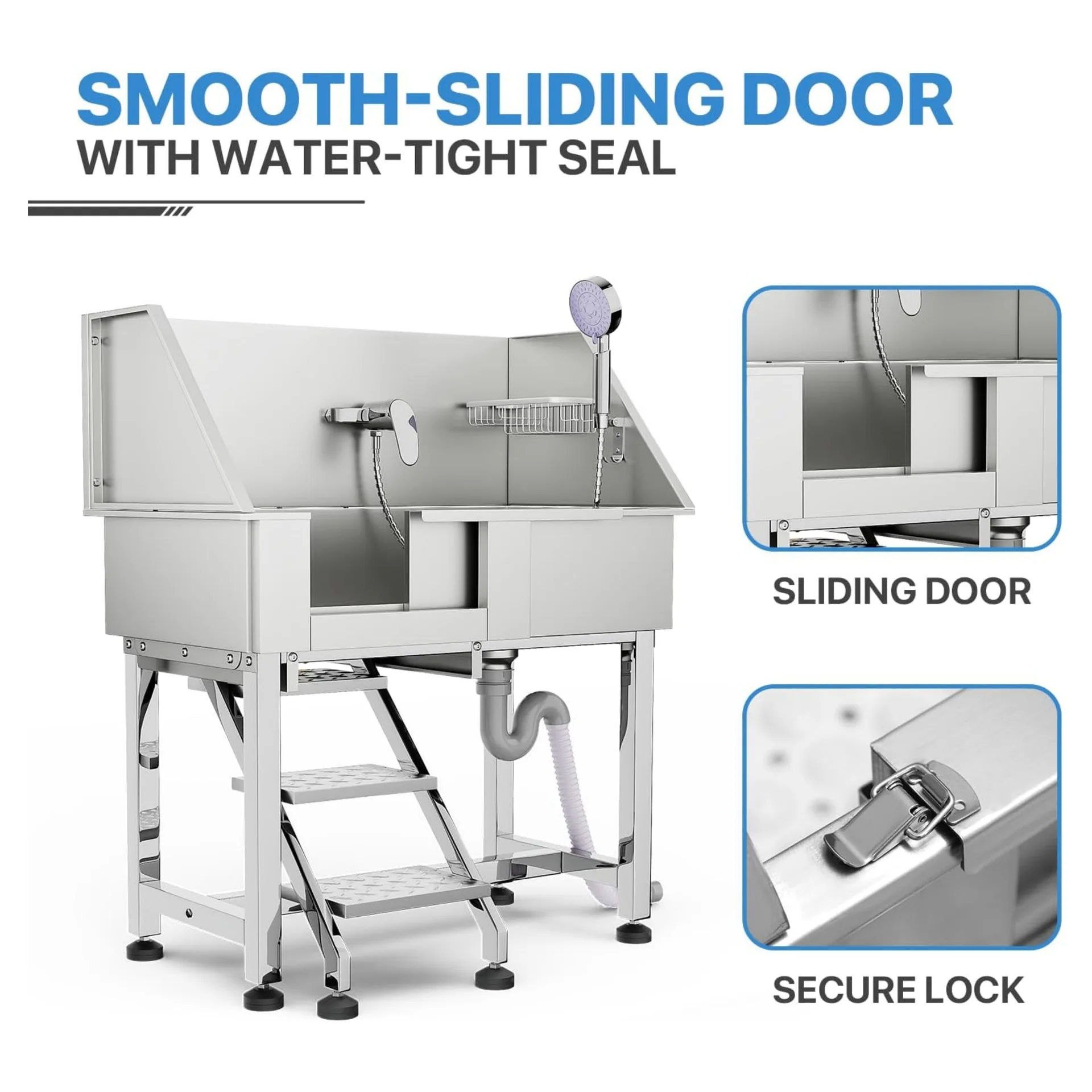34-Inch pet bath Stainless steel small dog bath tub Right door with stairs