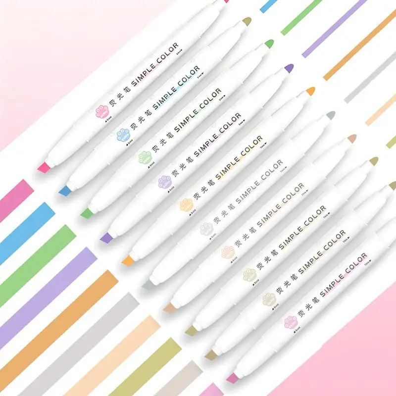 New 5 Colors Double Headed Highlighter Pen Set Fluorescent Drawing Markers Highlighters Pens Art Japanese Cute Pastel Stationer