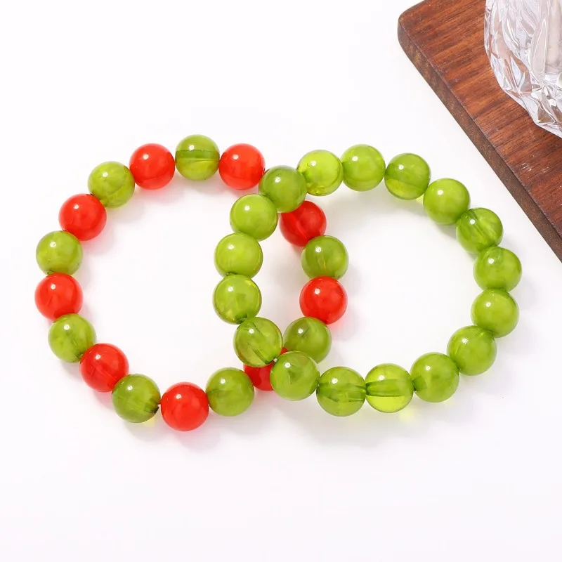 Green Orange Round Beaded Bracelet Set Natural Stone Bead Stretch Bracelets Women Boho Stackable Elastic Wrist JewelryDaily Gift