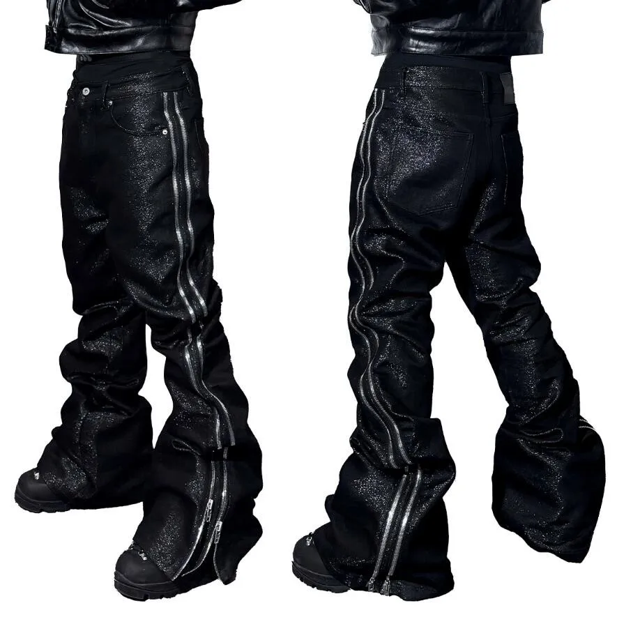 Punk Style Black Bootcut Jeans Men's Zippers