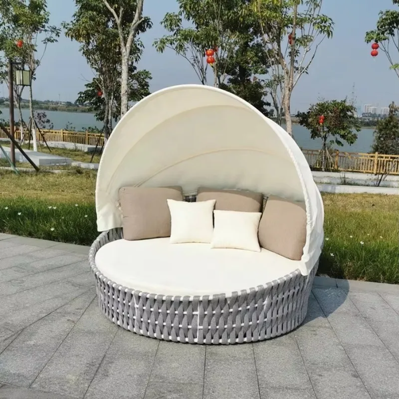 

Swimming Pool Patio Round Sunbed Chaise Canopy Outdoor Furniture Garden Daybed Garden Outdoor Furniture Set