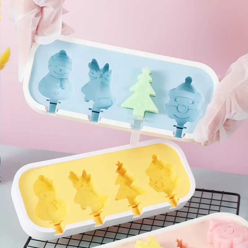 Cartoon Animals Fruit Silicone Ice Cream Mold Easy Popsicle Molds with Lid and Sticks DIY Homemade Ice Lolly Ice Cream Bar Molds