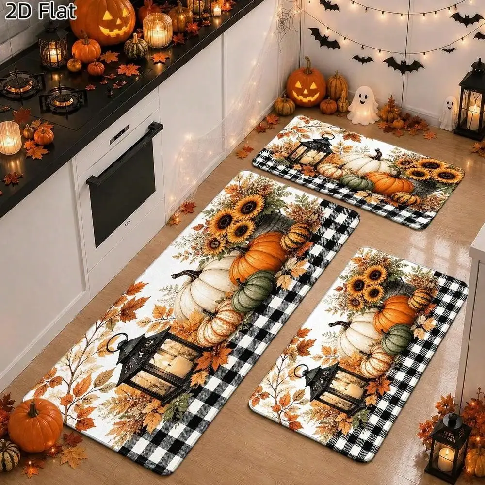 2D 2D Flat Kitchen Floor Mat, Autumn Harvest Thanksgiving Floor Rug, Rustic Checkered Pumpkin Pattern Kitchen Mat, Cozy Farmhouse Style Decorative Rug, Festive Fall Season Indoor Use, Easy-To-Clean - Aliexpress Deal