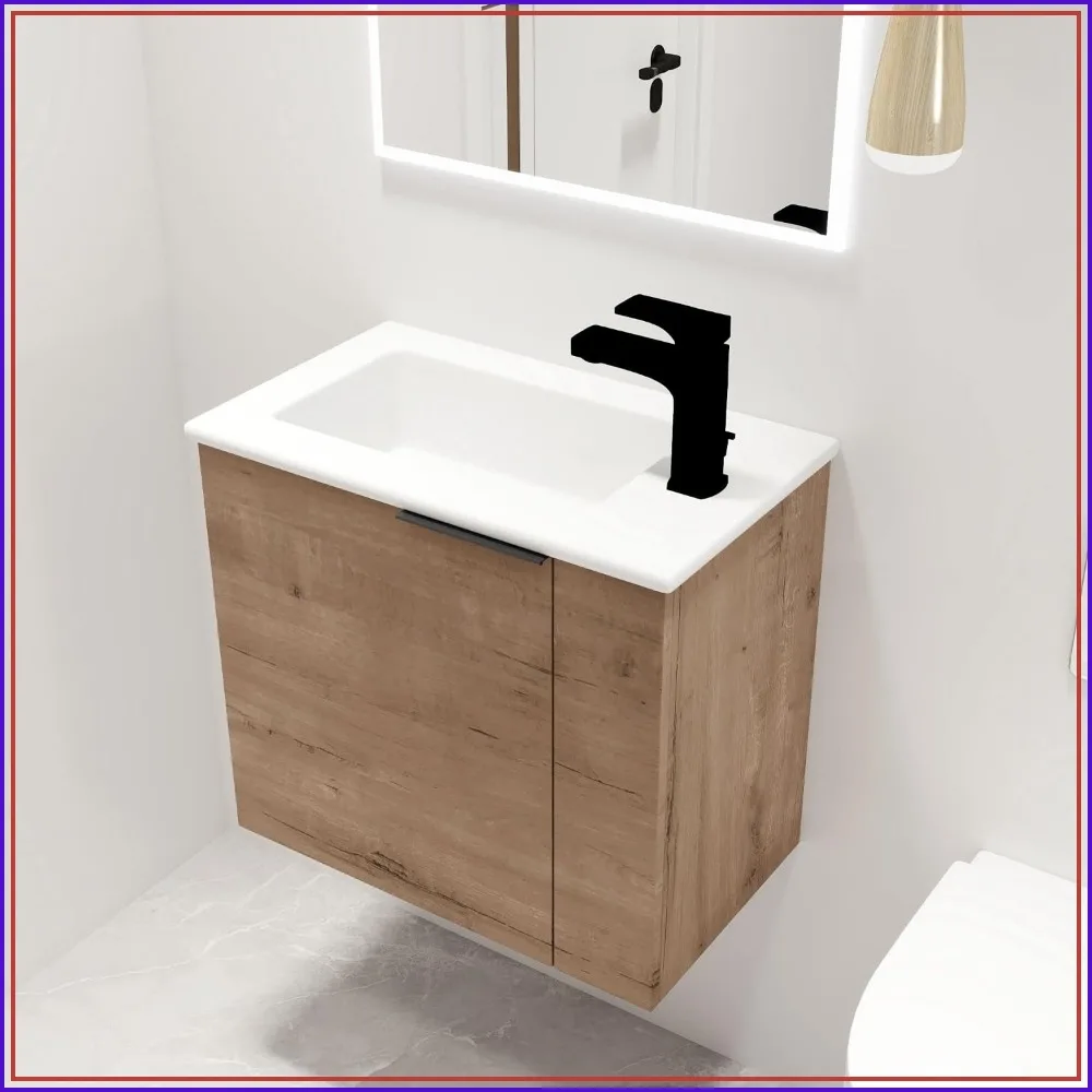 Malwee 22 Inch Floating Bathroom Vanity with Sink for Small Space, 1 Door, Brown