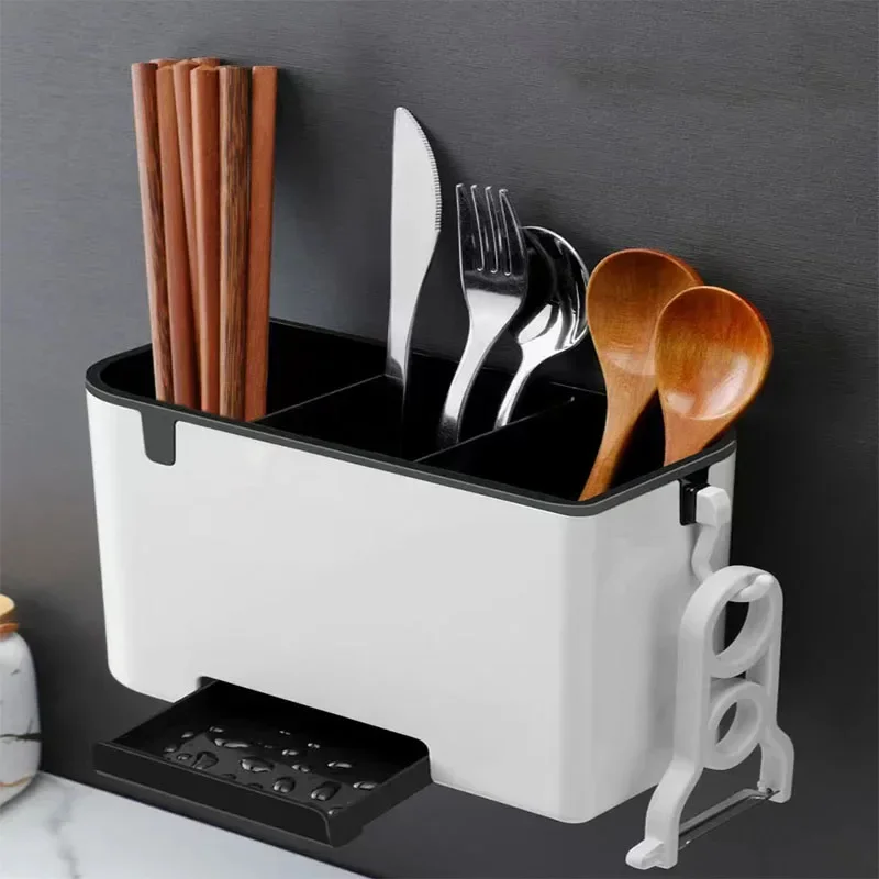 

Kitchen Wall-Mounted Spoon Fork Chopsticks Basket Drain Rack Rack Multi-Function Storage Box Kitchen Punch-Free Accessories