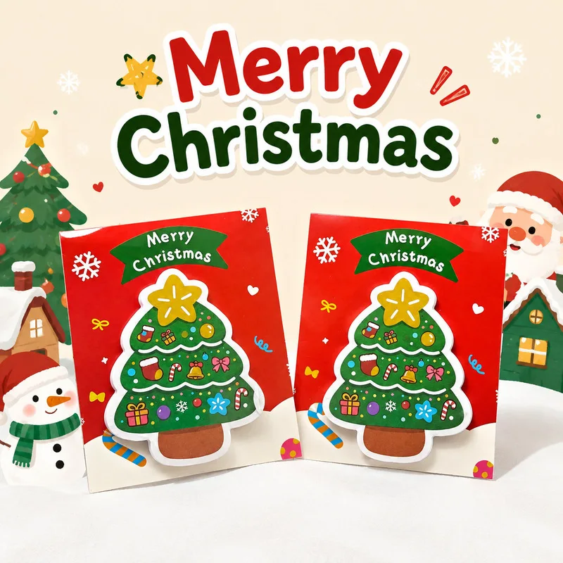 1Pad  Die-Cut Christmas Tree Sticky Notes,Memo Pads, Self-Adhesive Message Notes, For School Office, Planner, Stocking Stuffers