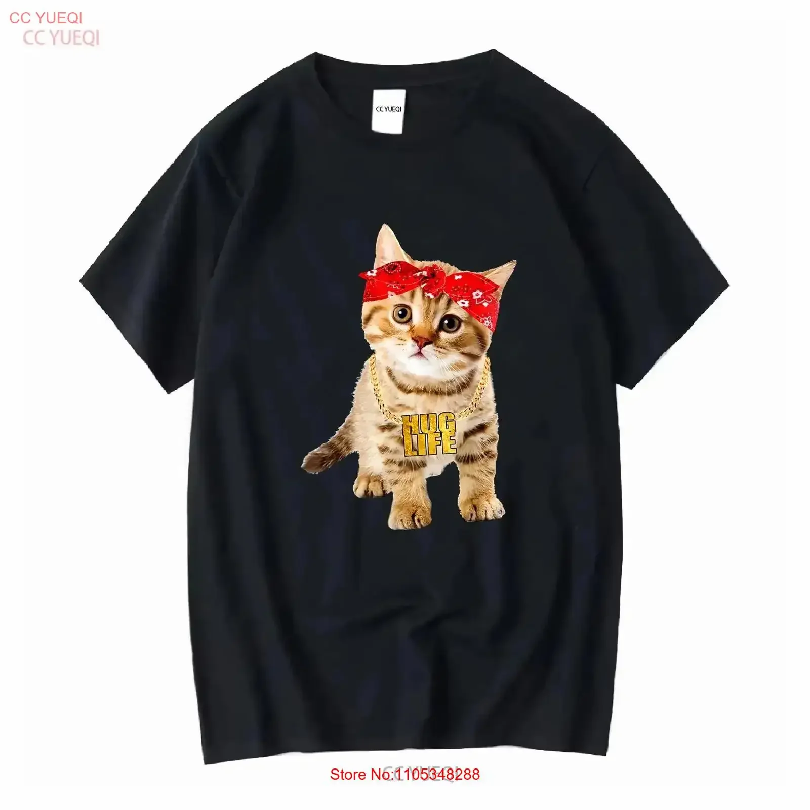 Hug Thug Gangster Life Gold Chain CaT T Shirt Gangsta SweaT 19577 vintage Washed Versatile graphic Stretched fashion Soft