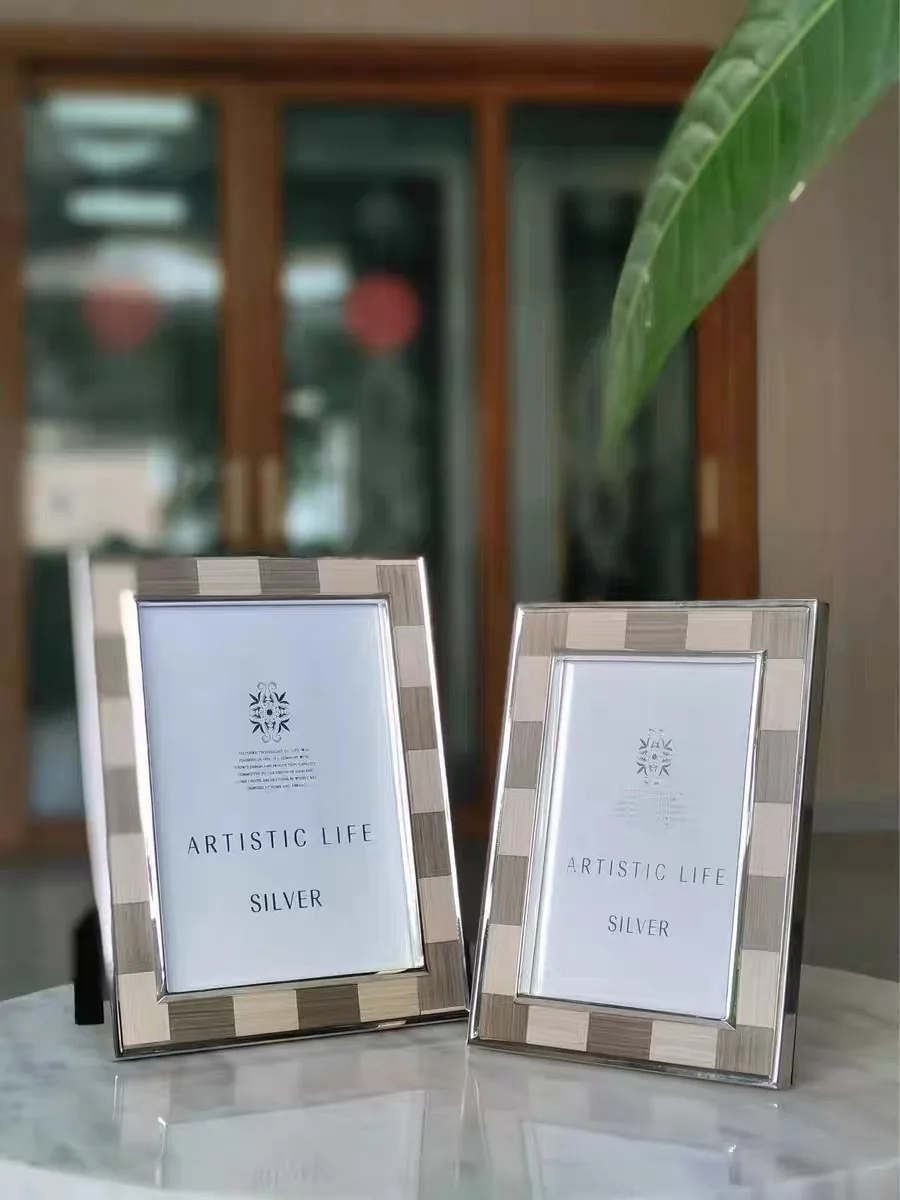 

Modern Luxury Stainless Steel Leather Photo Frame For Home Tabletop Decoration