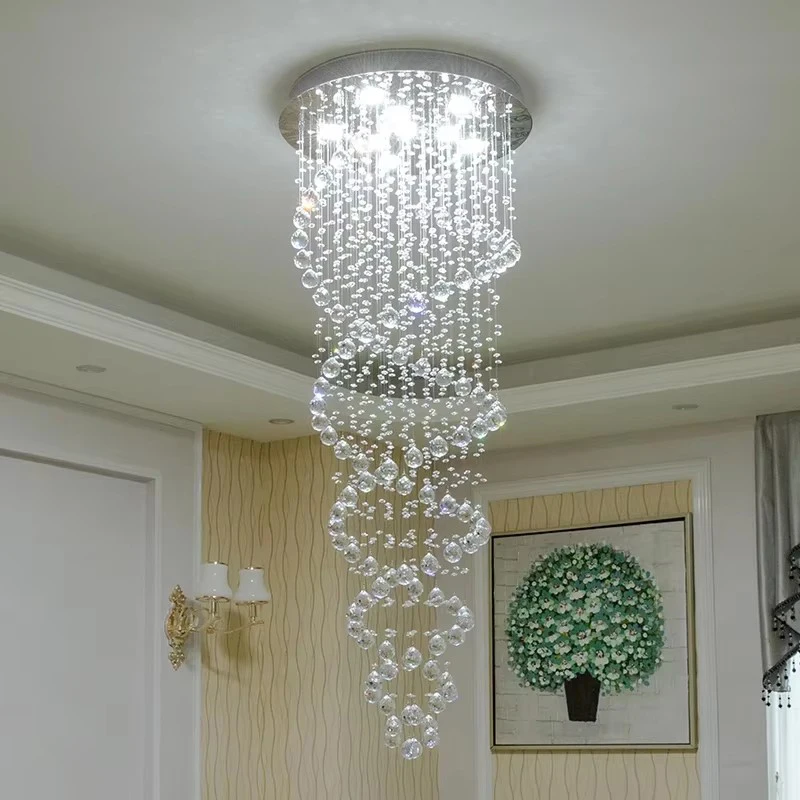 Modern LED Crystal Chandelier Light Fixture Luxury Staircase Stair Lights for Hotel Villa Bedroom Vanity Hanging Lamp