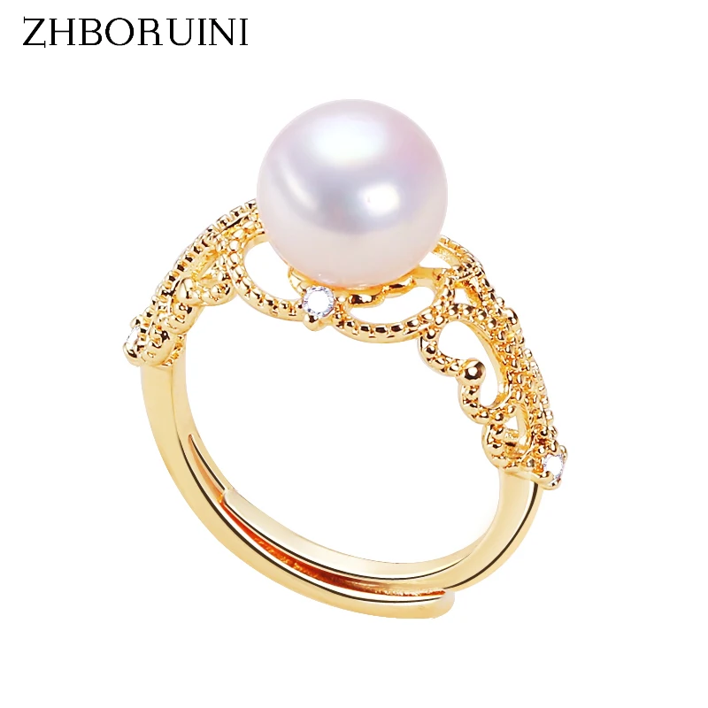 ZHBORUINI Nieuwe Fijne Uitgeholde Kant Parel Ring 100% Echte Natuurlijke Zoetwater Parel Retro 18K Gold Plating Vrouwen Sieraden ring