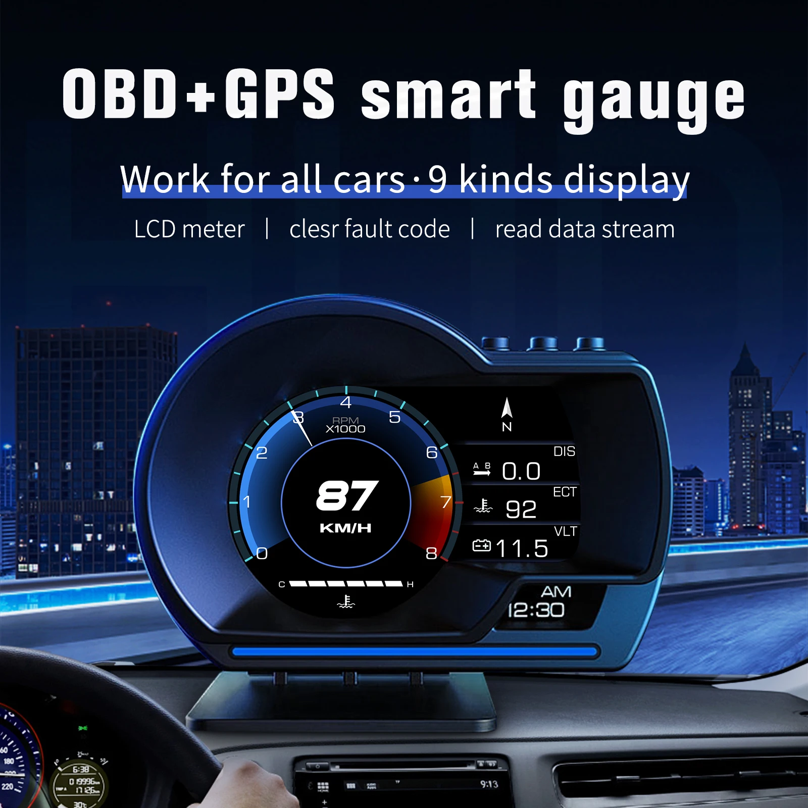 Universal OBD&GPS Dual System Instrument Speedometer Head Up Display Multi-function Gauge Water Temp Turbo Auto Parts HUD P6
