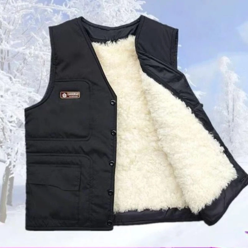 

Men's Real Wool Vest Middle Aged and Elderly Winter Men's Jacket Thickened Warm Male Vest Men's Winter Jacket