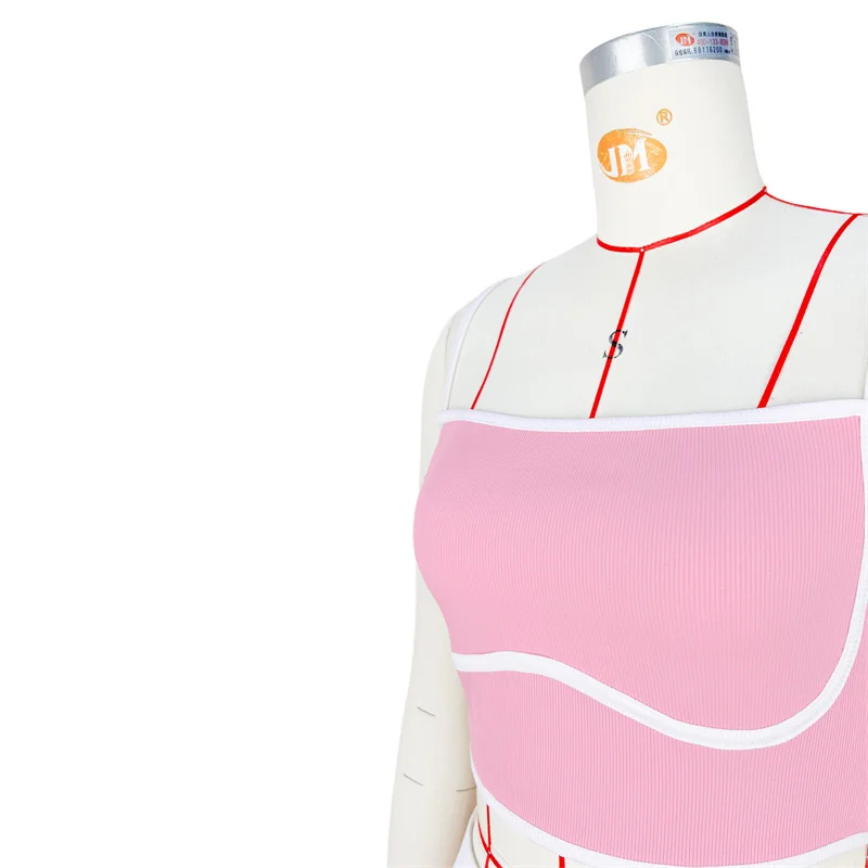 Doyerl Setelan Olahraga Rajutan Bergaris Wanita Dua Potong Set Kamisol Kebugaran Sporty Atasan Crop dan Celana Olahraga Jogger Set Yoga Lari