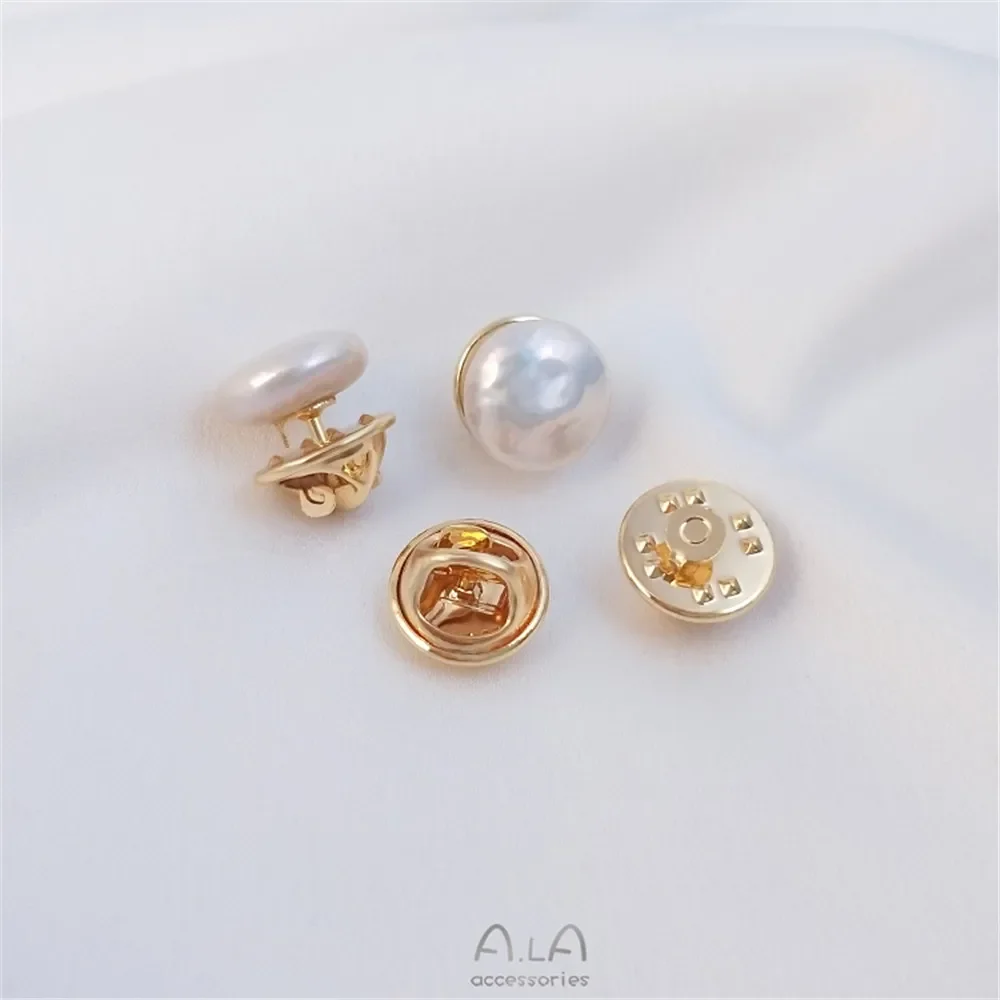 Hebilla de uñas de perlas de oro de 14K, hebilla de cuello, cárdigan, chal, broche pequeño, pin de cuello, manual, material de aguja de bayoneta DIY