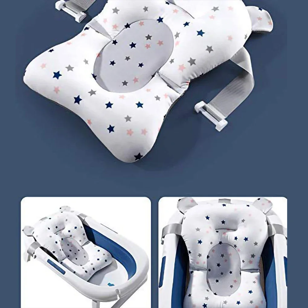 Baby Bath Seat Support Mat Foldable Baby Bath Tub Pad & Chair Newborn Bathtub Pillow Infant Anti-Slip Soft Comfort Body Cushion