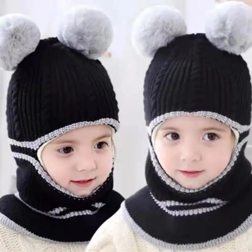 Winter Warm Baby Hats Scarf Bonnet Acrylic One-Piece Baby Hat Cute Cartoon Beanie Cap Boys Girls