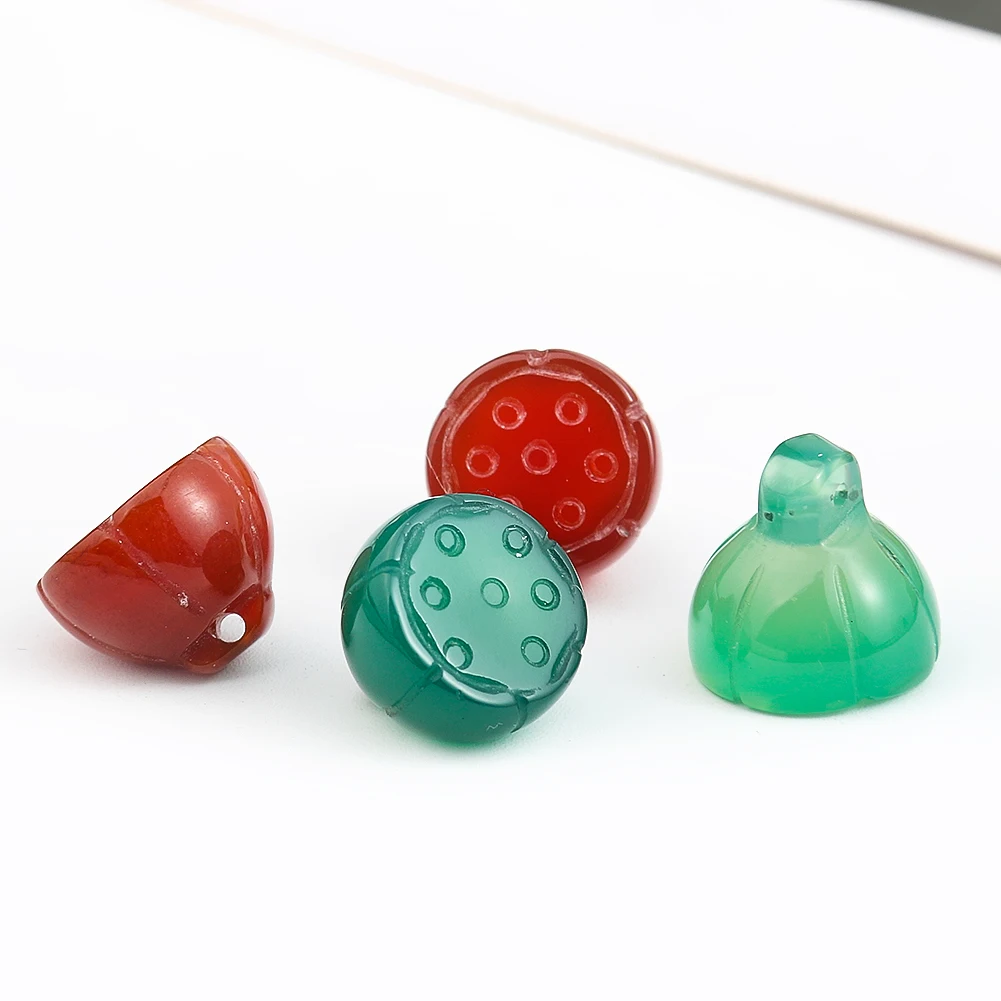 2PCS Natural Agate Stone Dongling Jade Carving Lotus Seed Shank Button DIY Ancient Dress Cheongsam Decorative Accessories