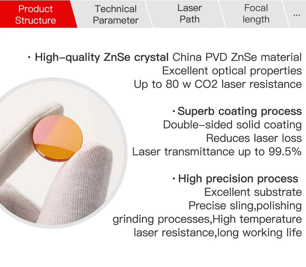 FONLAND China CO2 ZnSe Fokuslinse Durchmesser 12/15/18/19,05/20 mm FL38,1/50,8/63,5/101,6/127 mm für Lasergravur-Schneidemaschine – Detail 5