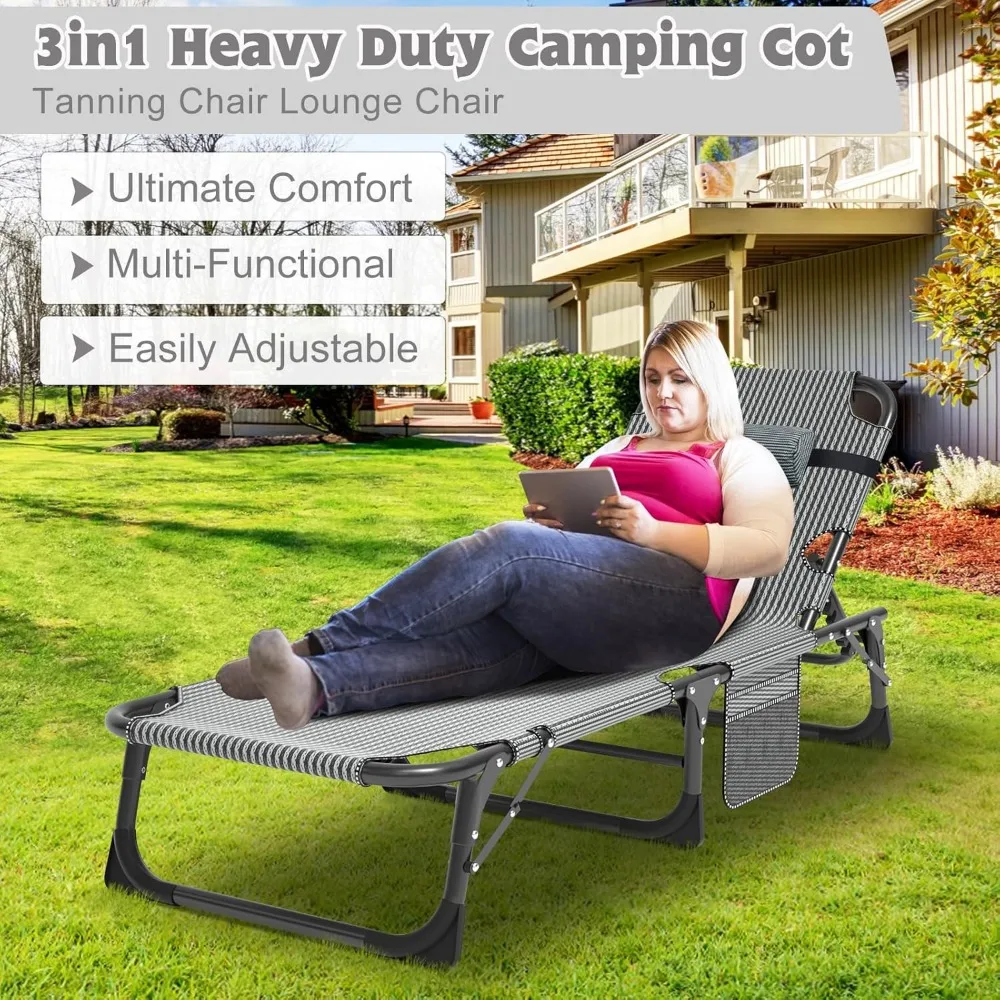 Espreguiçadeira dobrável para exterior resistente com almofada – Espreguiçadeira de praia portátil para relaxamento e conforto