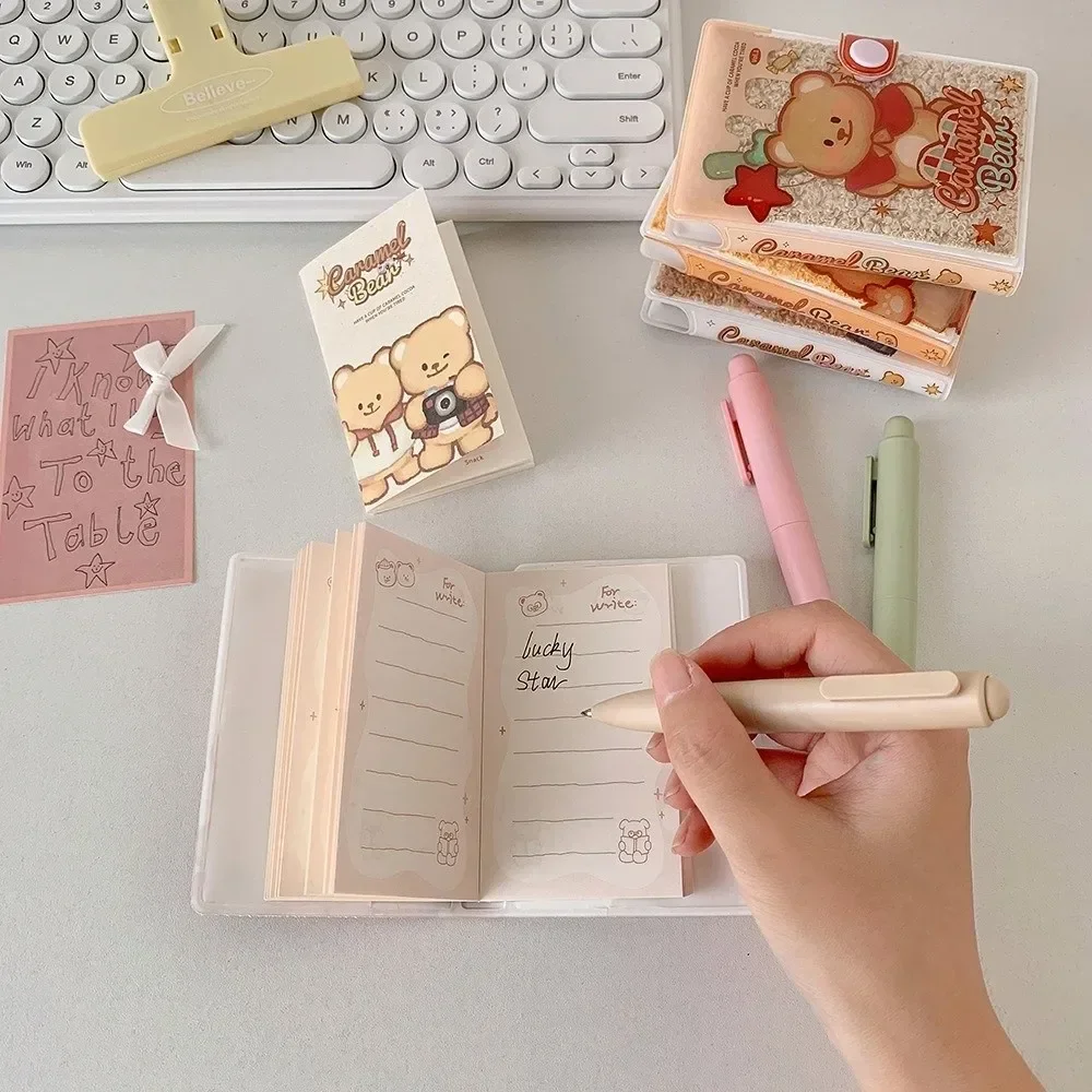 Cute Cartoon Bear Notebook Plastic Case with Pen Pocket Notepad Portable Plush Notepad Office Memo Pad