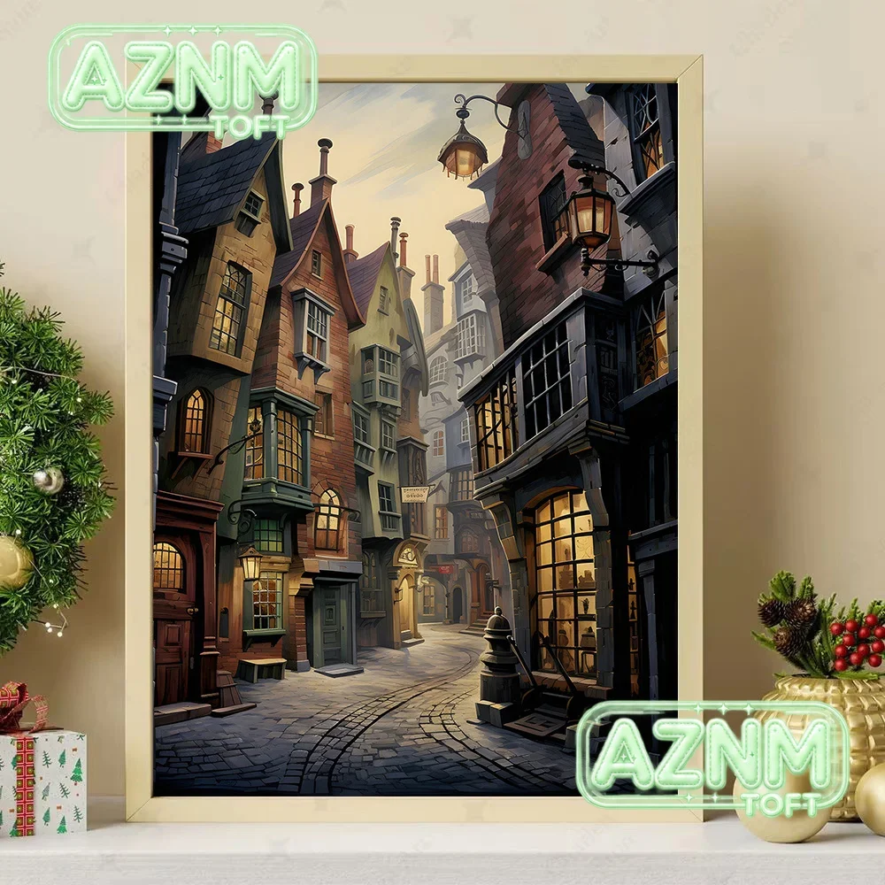 Watercolour Christmas Magic School Express Castle Wizard Movie Winter Landscape Poster Canvas Painting Wa