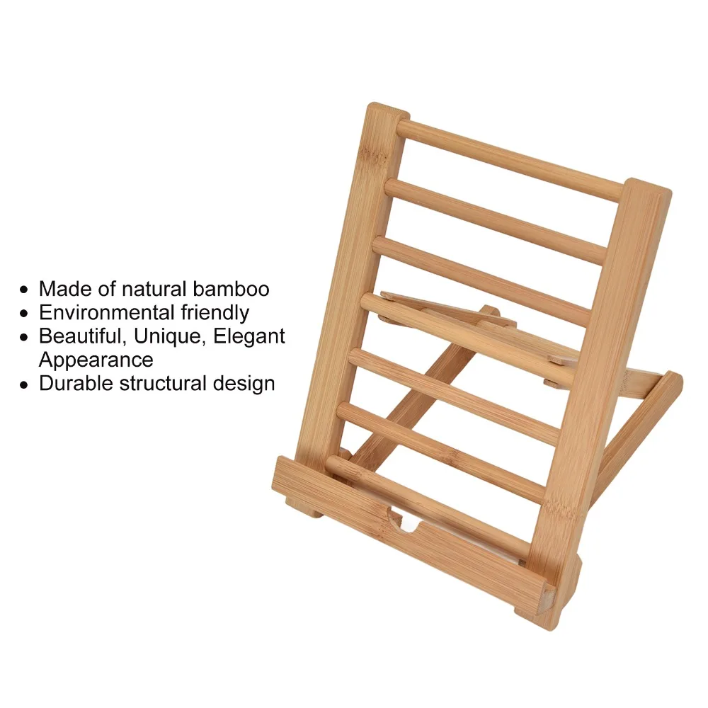 Natural Bamboo Tablet Stand Multi Angle Folding Design Book Stand Adjustable Height Universal Fit Desktop Bracket For Cooking