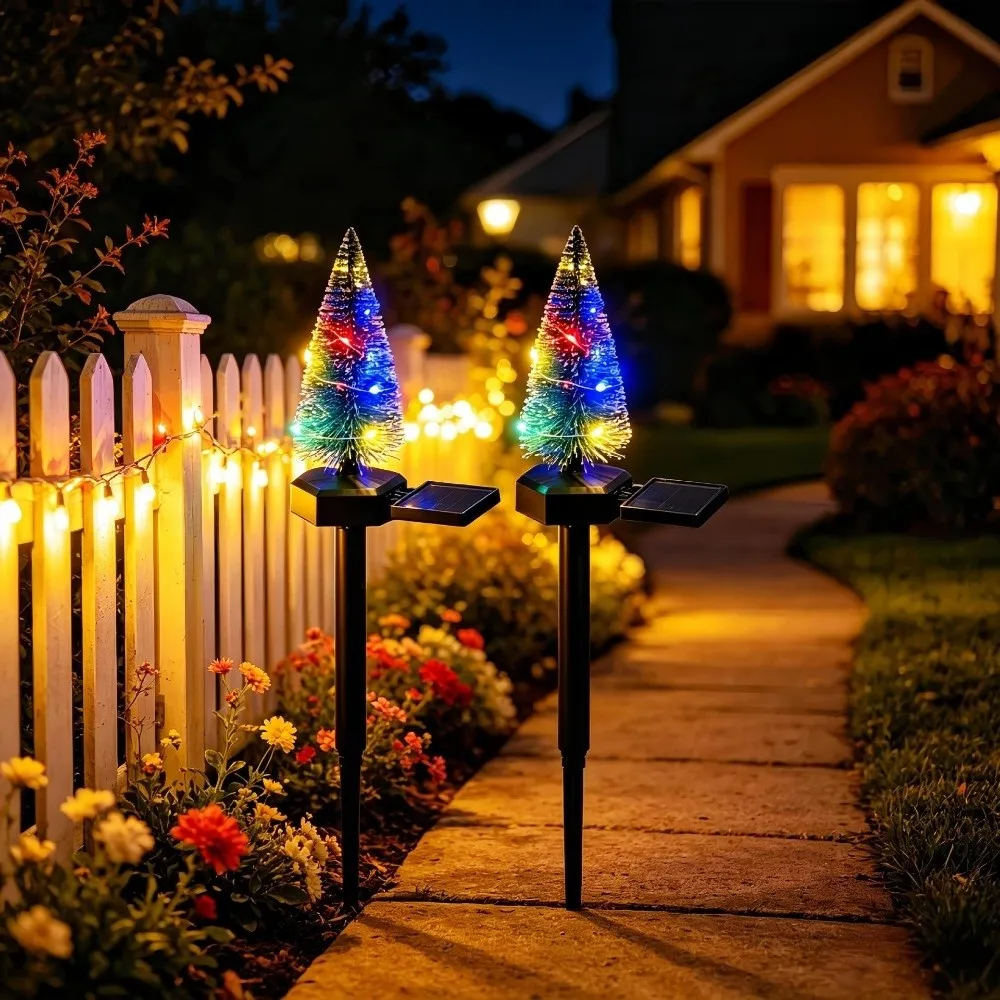 Simulated Solar Christmas Tree Lights Waterproof Creative Christmas Garden Floor Lamp Warm/Colorful Light Ground Mounted